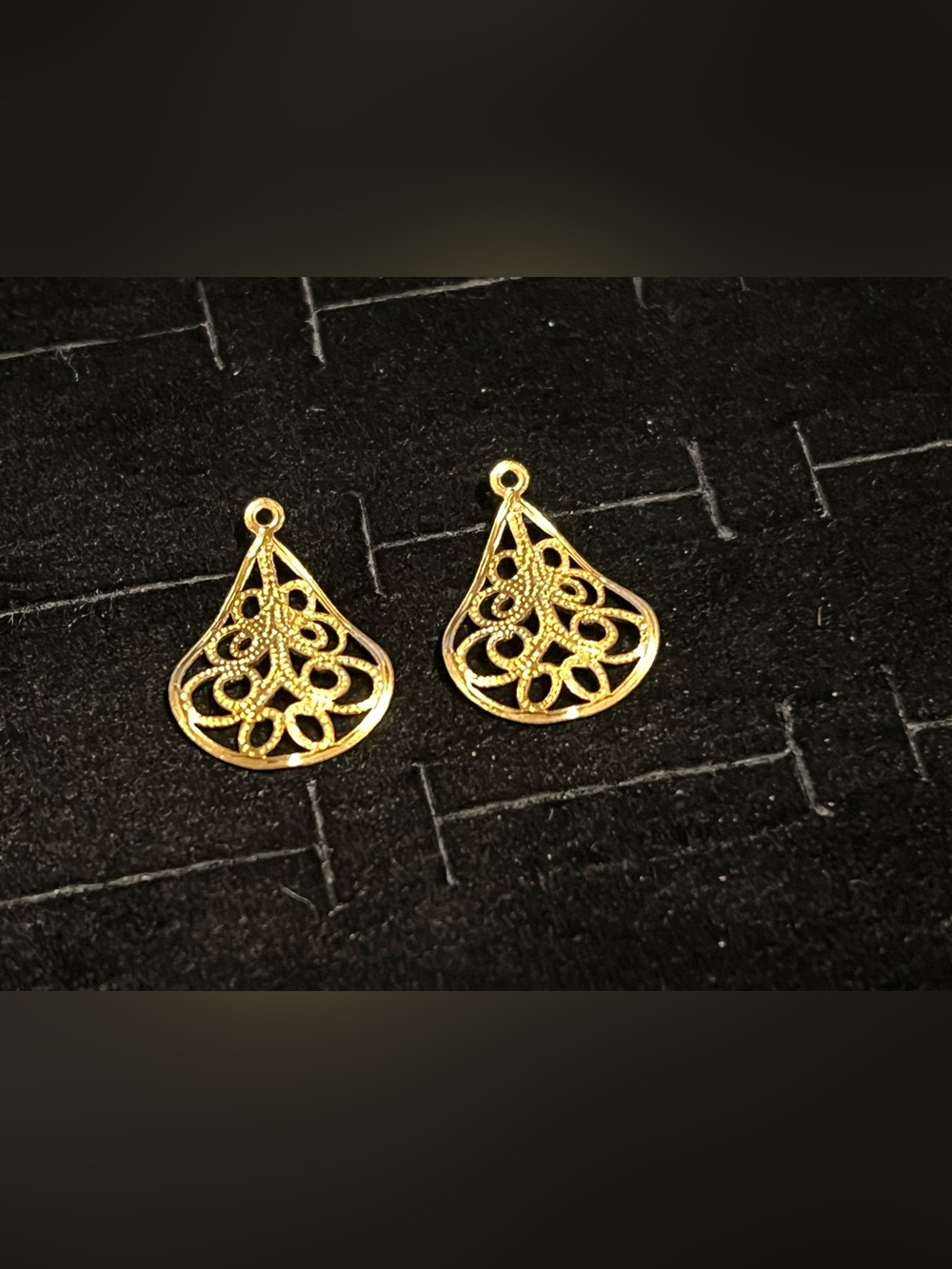 Gold toned Filigree Teardrop Pendant Pair - Elegant Women Jewelry